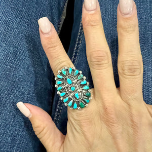 Zuni Turquoise and Sterling Cluster Ring