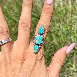 Triple Stone Blue Gem Turquoise Ring
