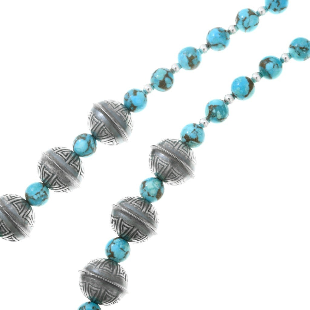 Stamped Navajo Pearl and Turquoise Necklace