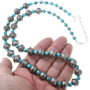 Stamped Navajo Pearl and Turquoise Necklace