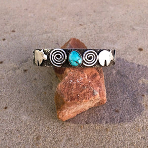 Sterling Silver Bear and Turquoise Cuff